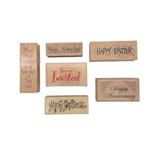 6pc Vintage Wood Mounted Rubber Stamp Lot - Hero Arts, Northwoods, Inkadinkado